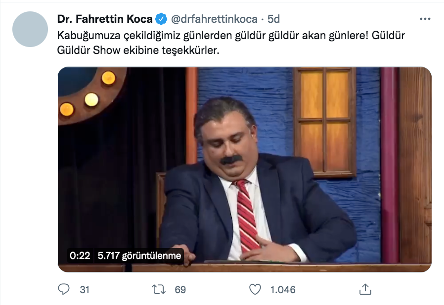 saglik bakani fahrettin koca dan guldur guldur show paylasimi